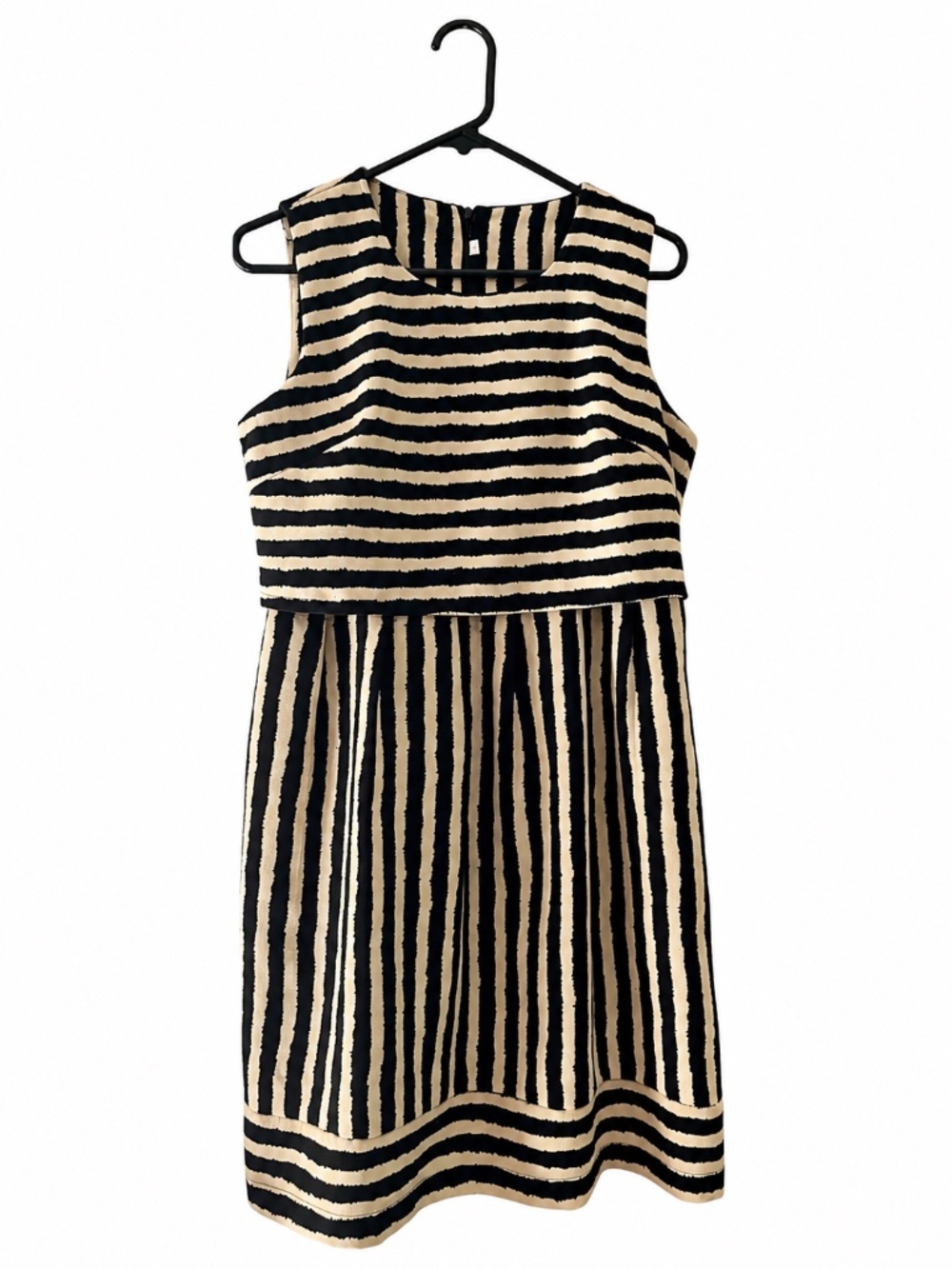 Black & Cream Striped Sleeveless Dress